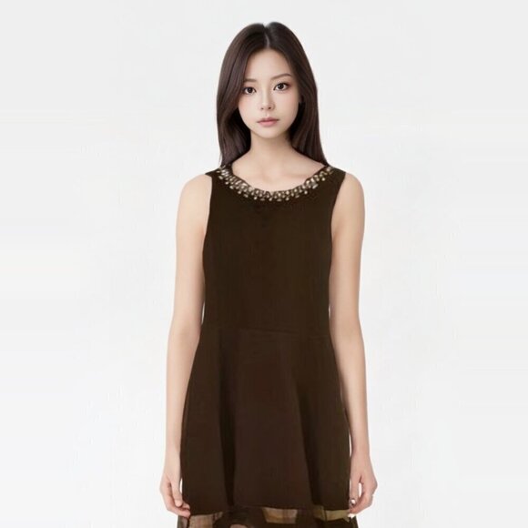 Place Girls dress black sleeveless  fit n flare with pearl accent neckline Sz 8 - Picture 1 of 10